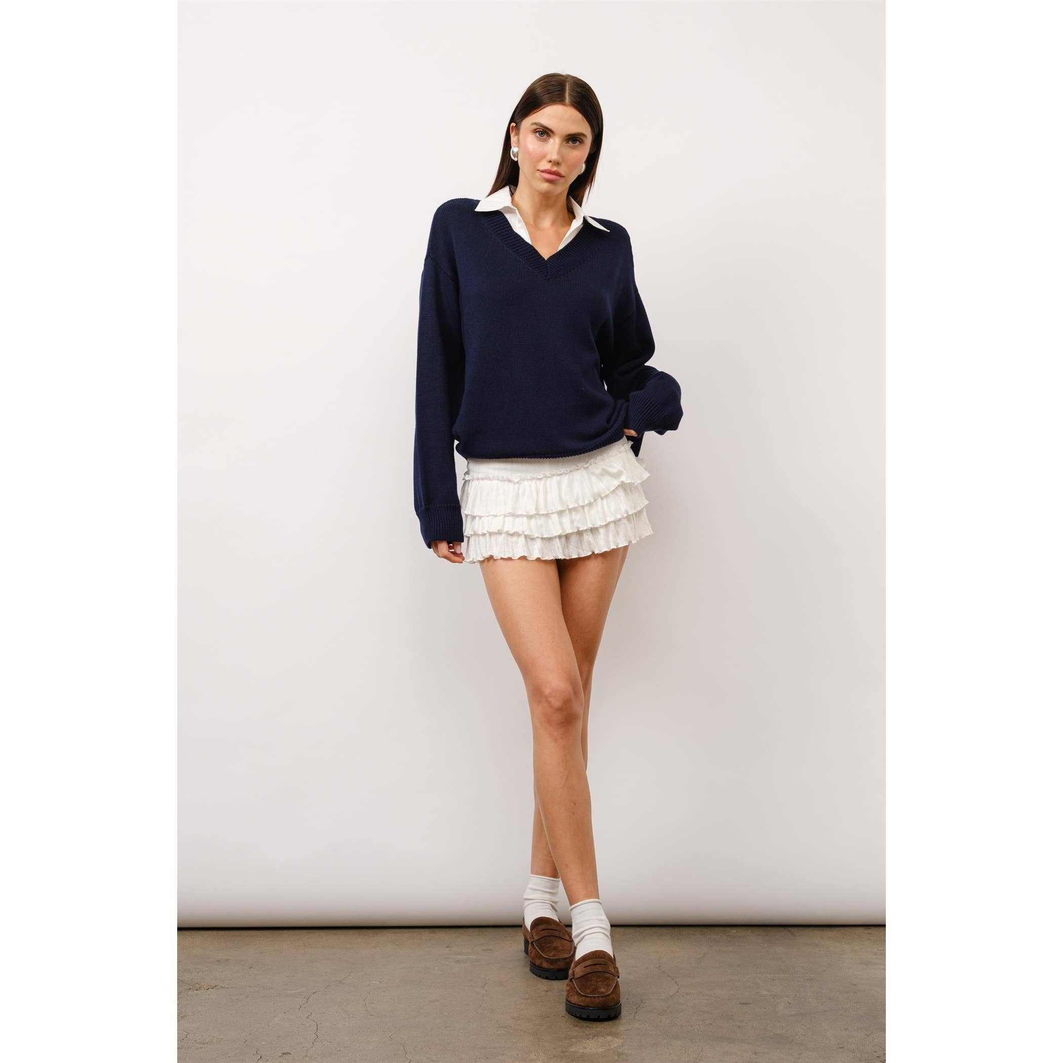 Cove Collared Two-Fer Oversized Sweater