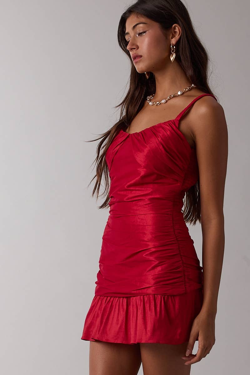 Lux Solid Color Slim Fit-in Ruched Mini Dress