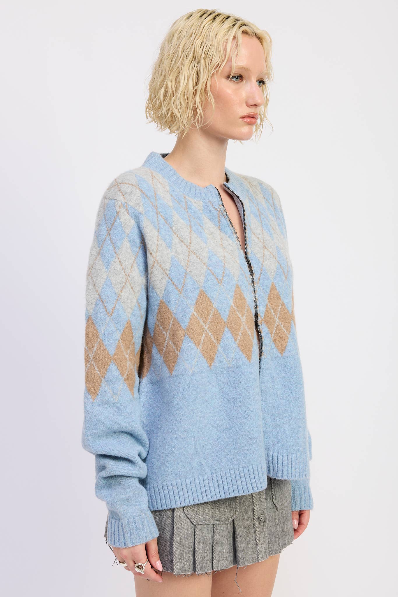 Argyle Zip Up Cardigan