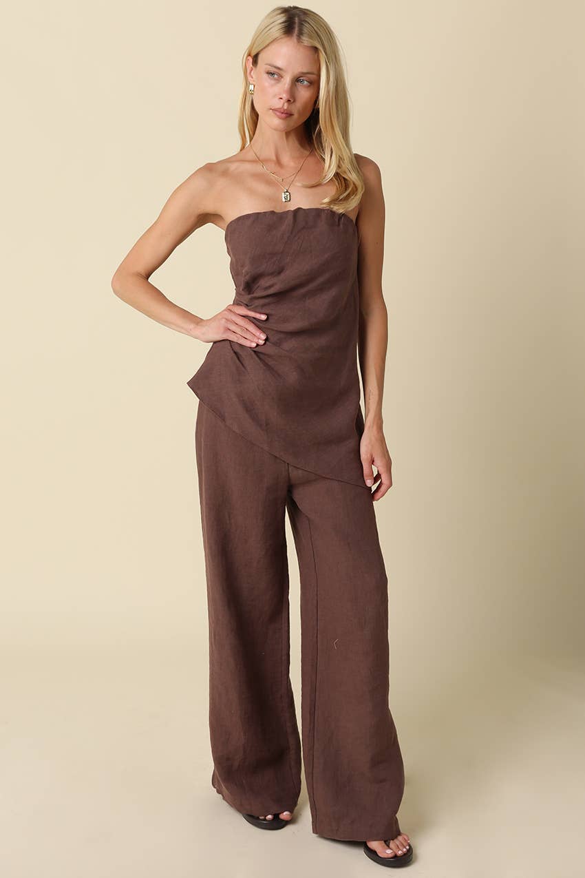 Rita Draped Strapless Linen Top