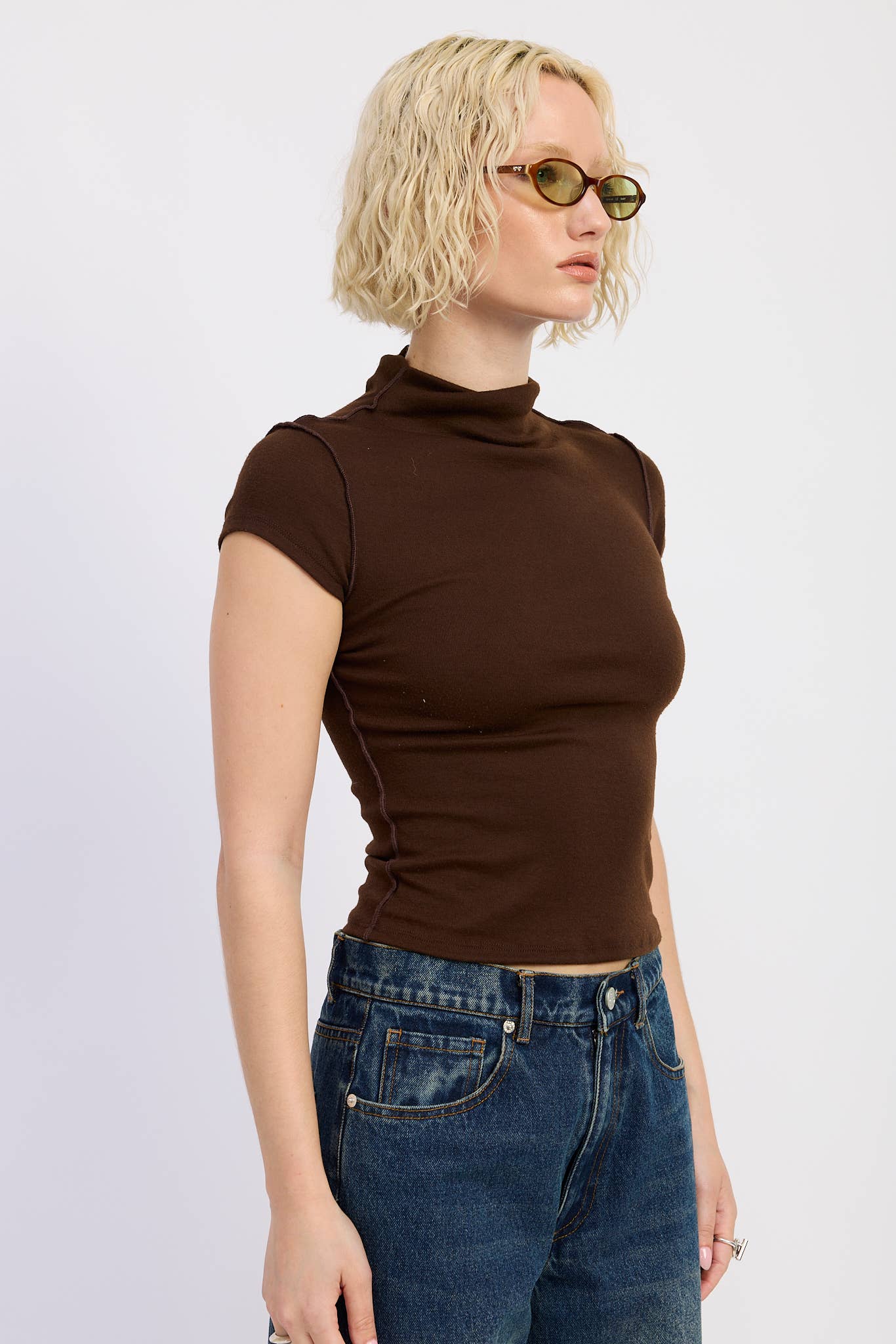 Mock Neck With Exposed Seams