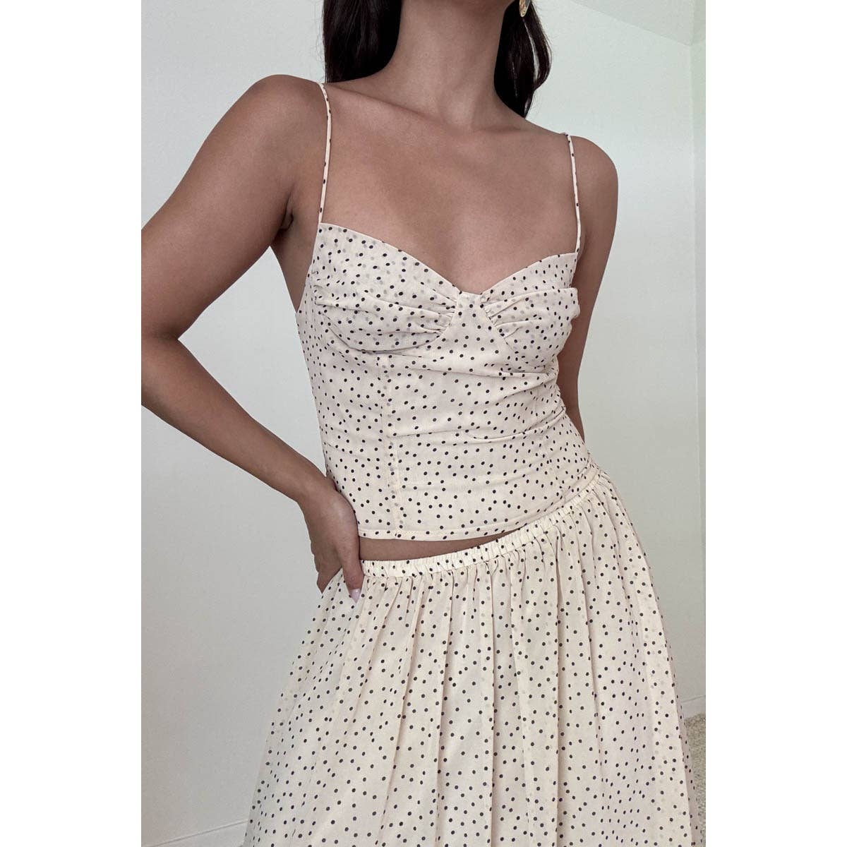 Polka Dot Print Chiffon Bodycon Bustier Top
