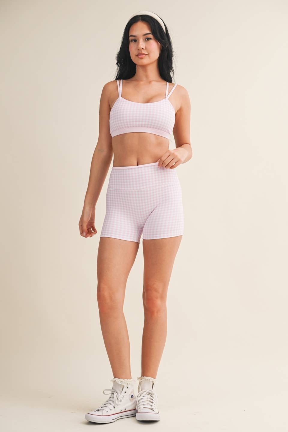 Gingham Print Double Layered Sports Bra