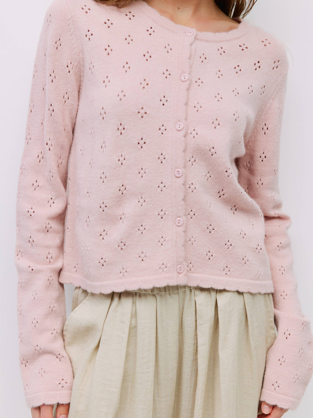 The Carmela Cardigan | Scalloped Pointelle Cardigan