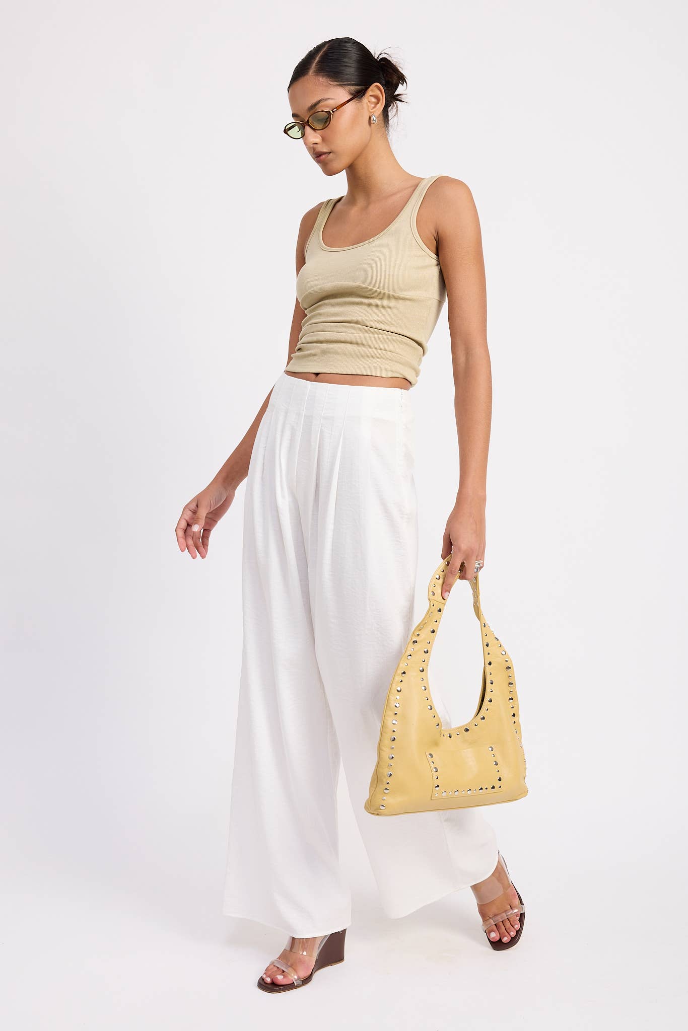 HIGH WAIST PLEATED WIDE LEG PANTS