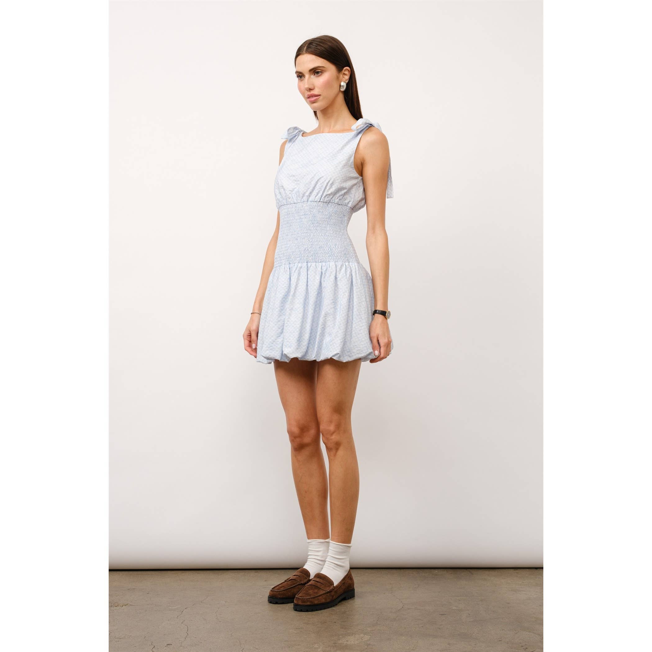 Holland Smocked Waist Bubble Hem Mini Dress