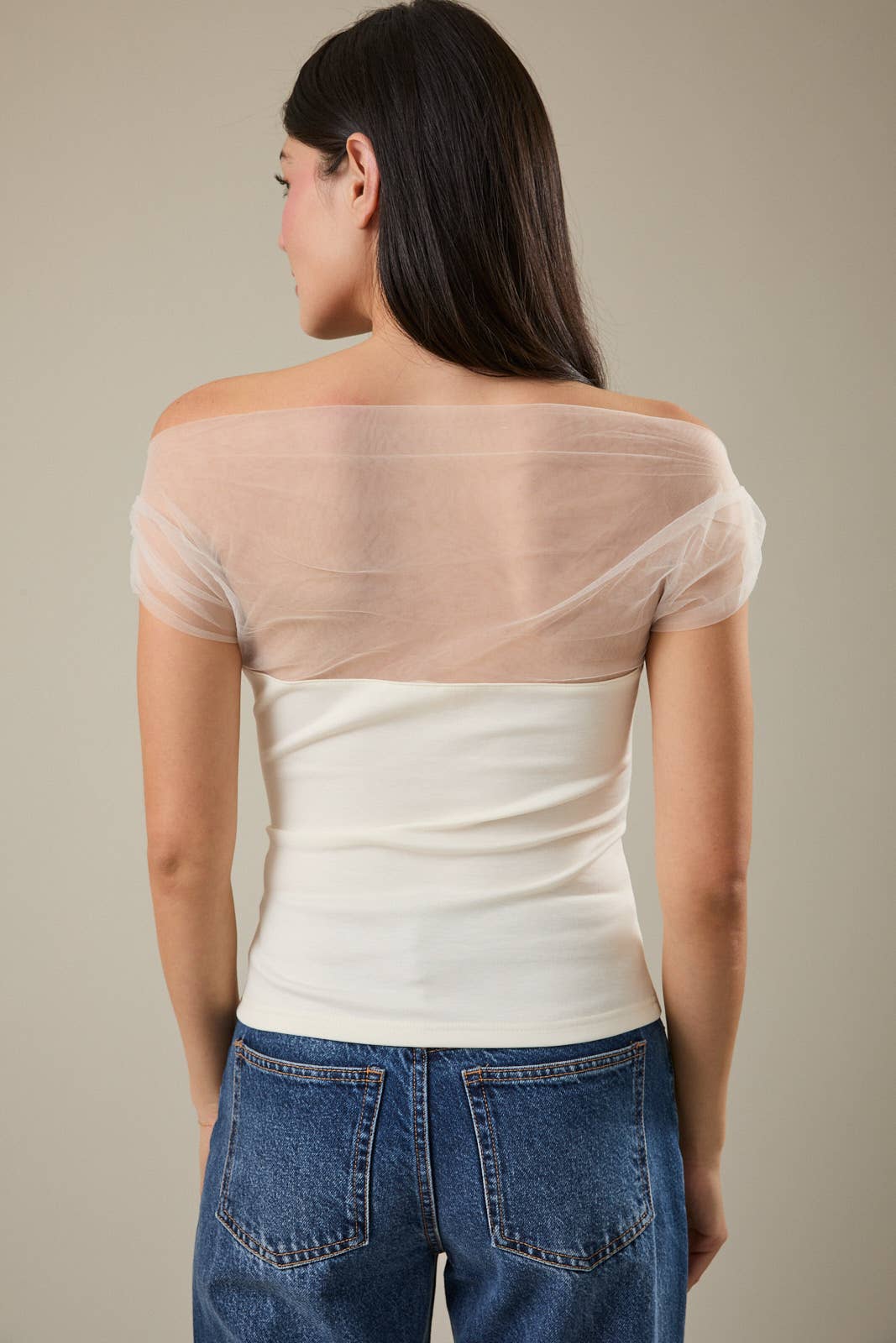 Mesh & Ponti Mix Drape Top