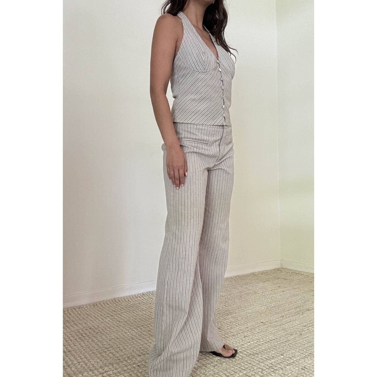 Taupe Stripe Halter Neck Top