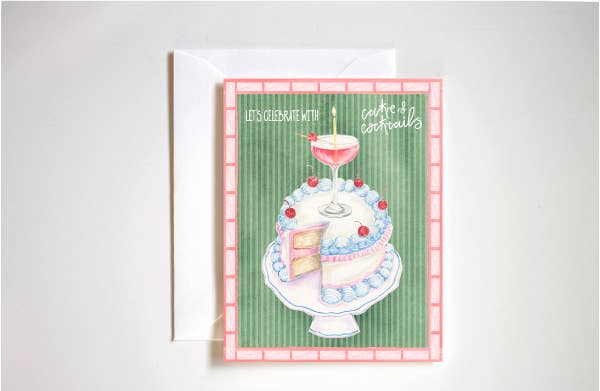 Let's celebrate with cake & cocktails birthday card