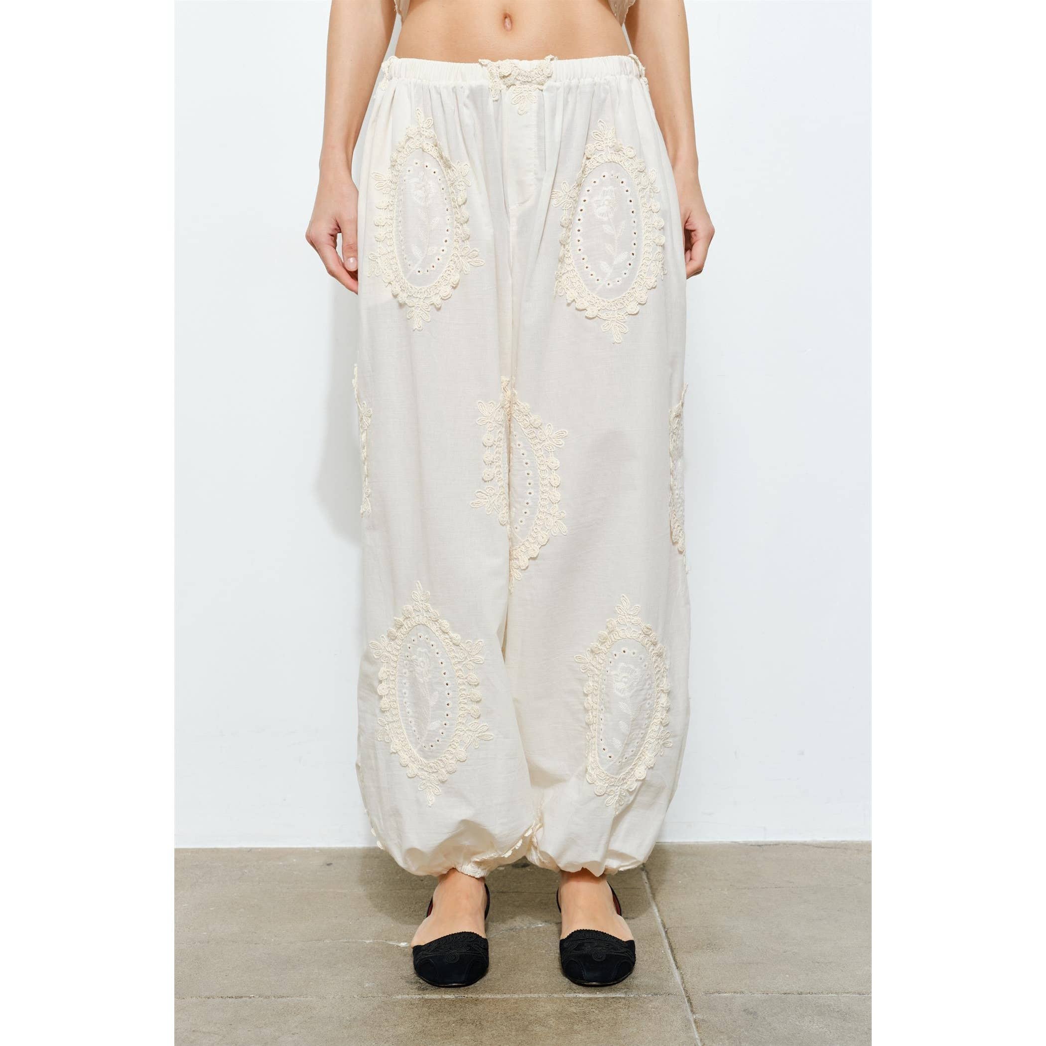 OWEN COTTON EYELET EMBROIDERED BALLOON JOGGER PANTS