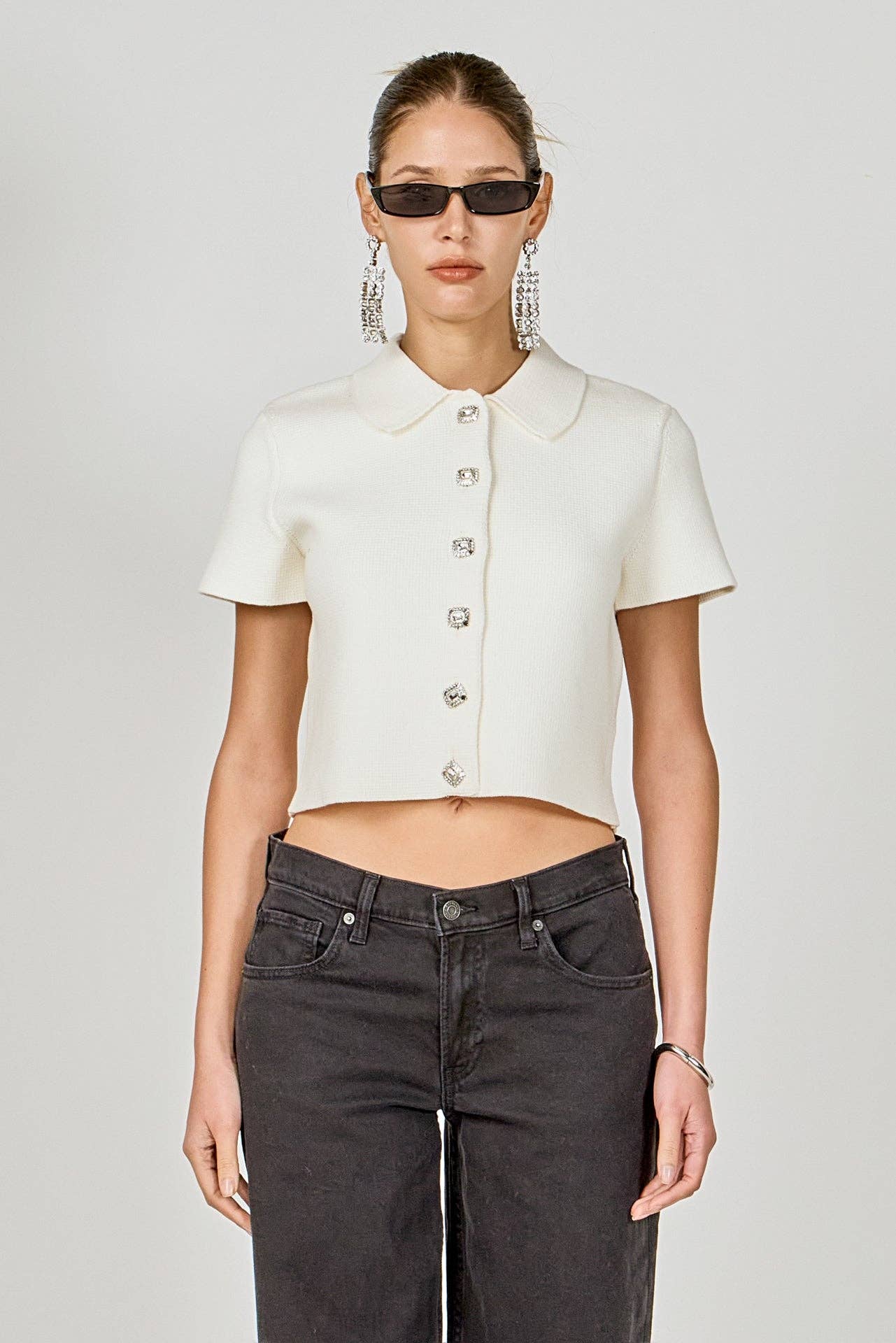 JEWL BUTTONED CROPPED KNIT TOP
