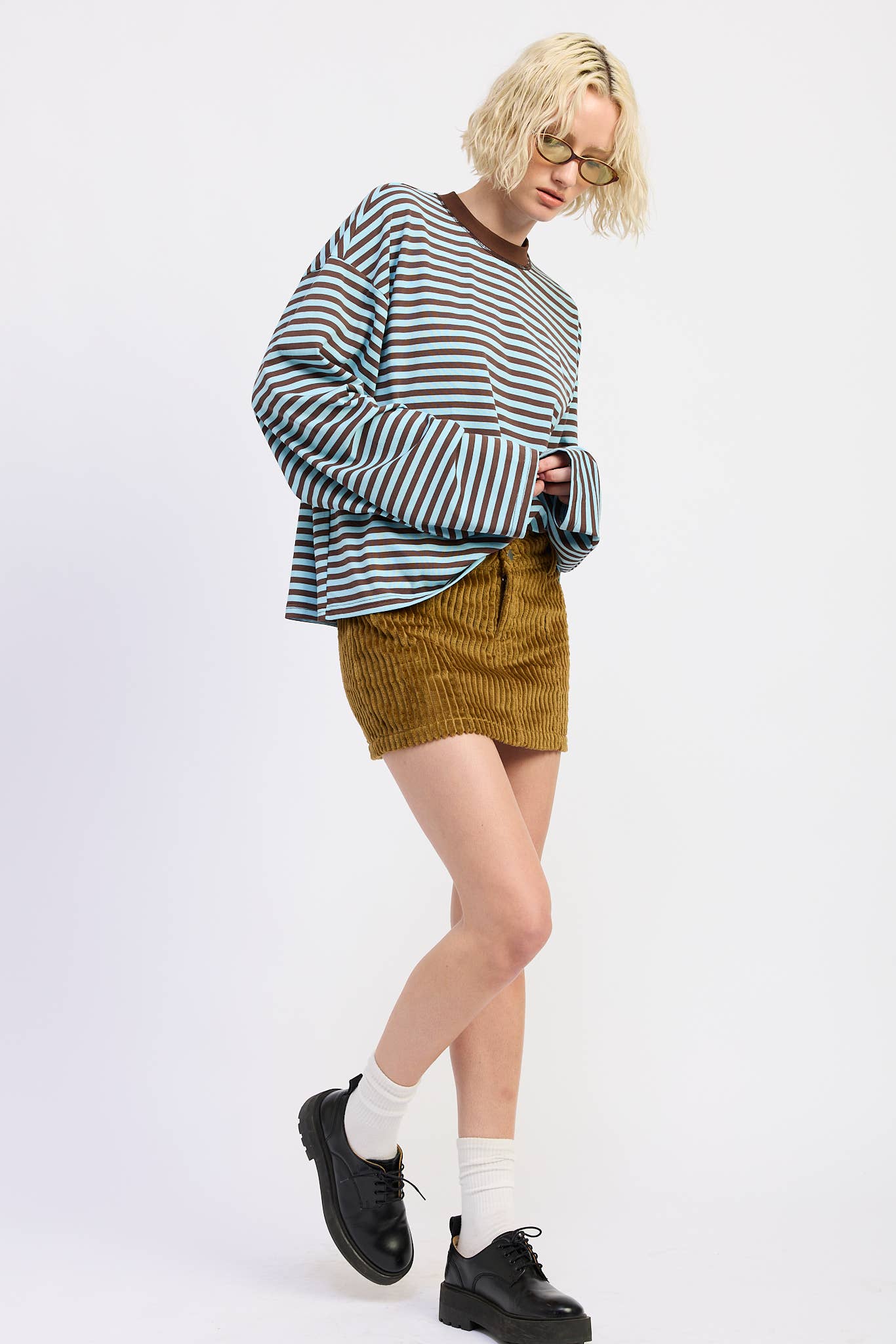 Corduroy Mini Skirt with Button