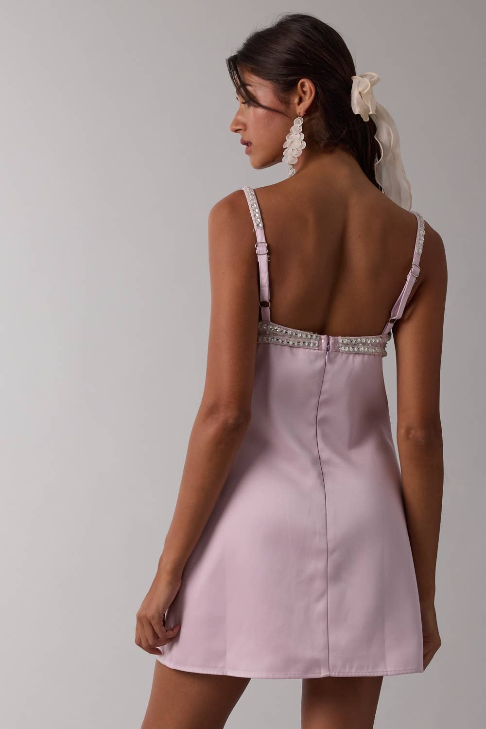 Jeweled Bust Point Soft Color Plain Mini Dress