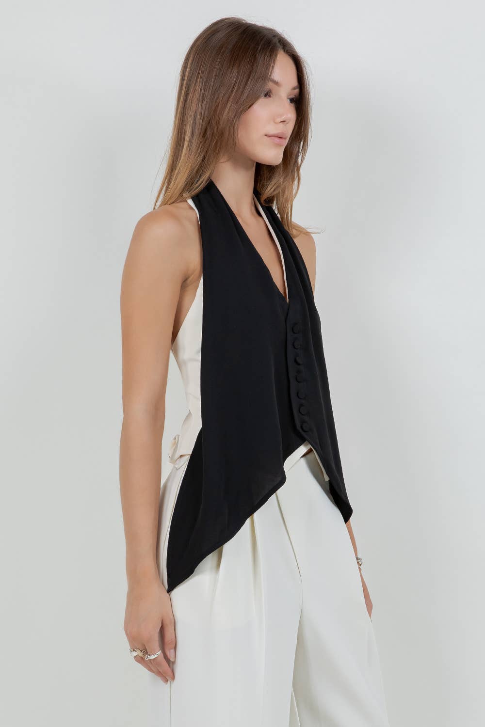 Lace + Contrast Satin Tank Top with Tie