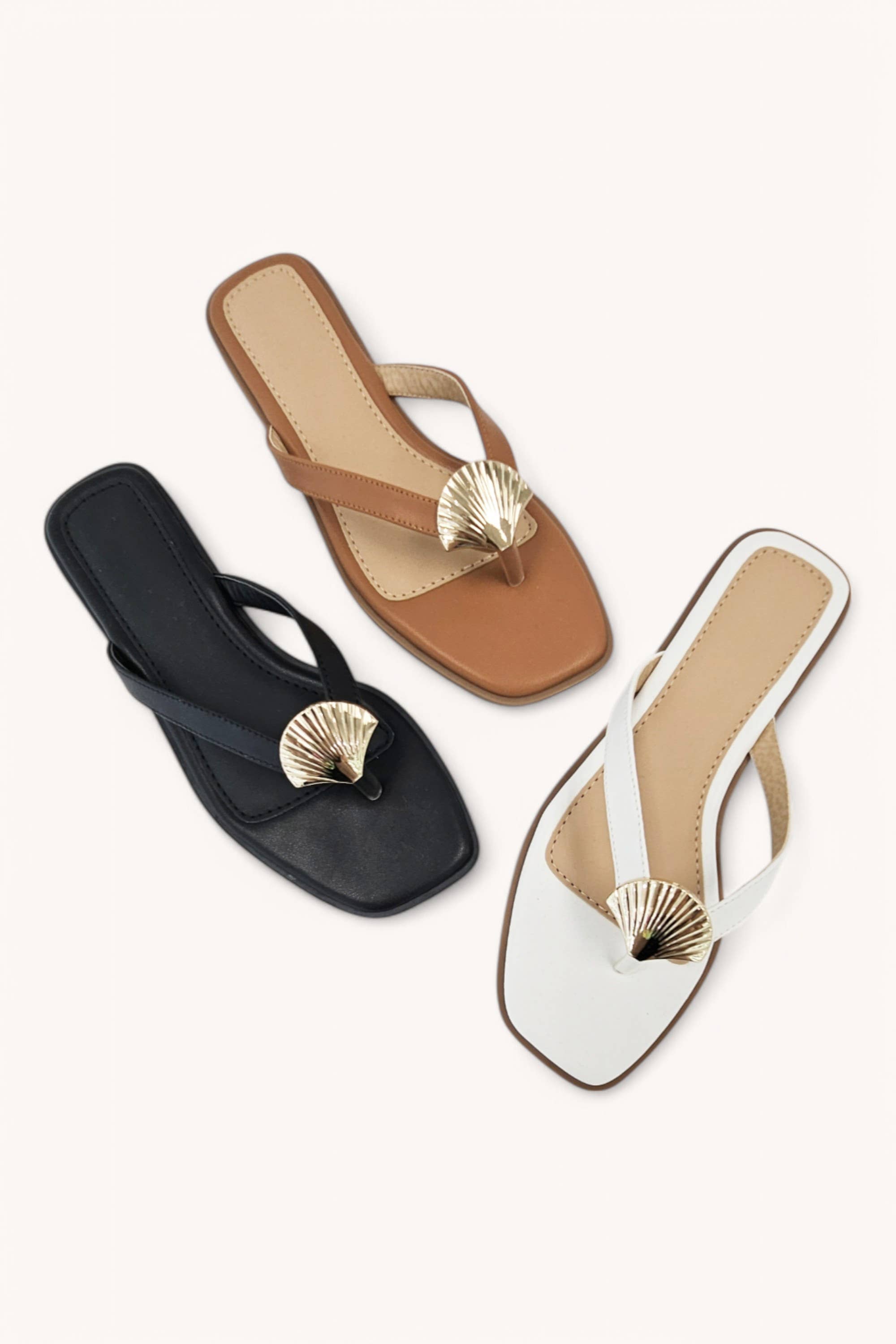 DOHA-9 GOLDEN SHELL DECOR THONG STRAP SANDALS