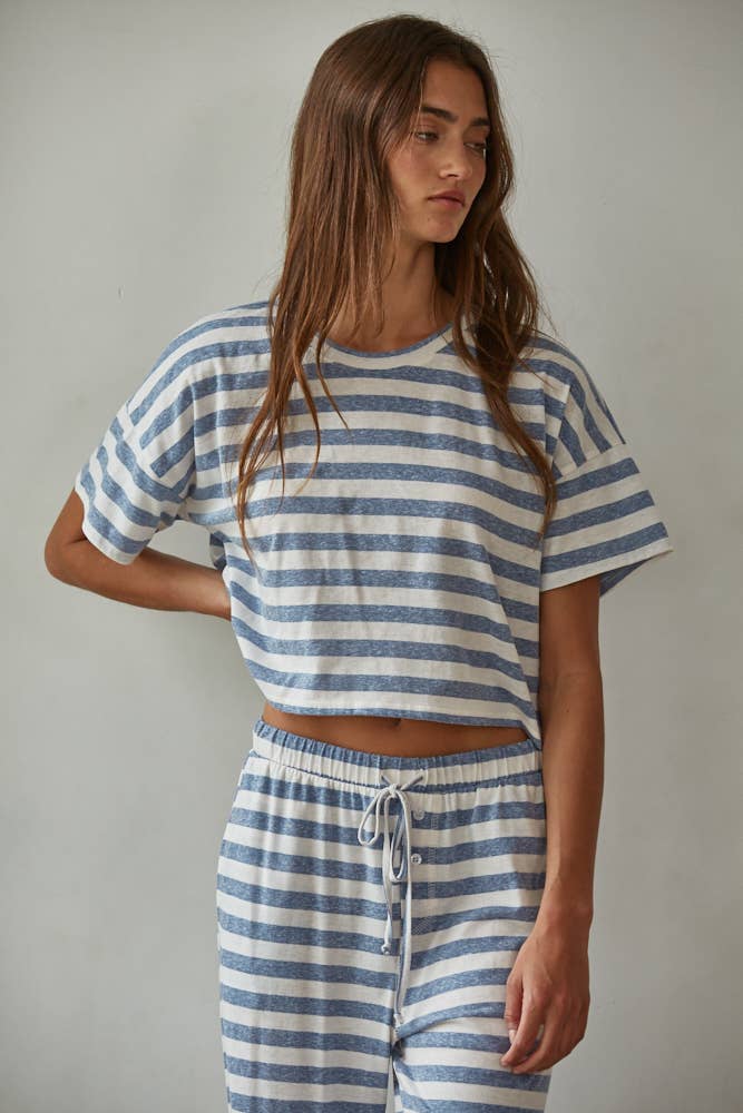 Knit Cotton Polyester Rayon Striped Crop Top