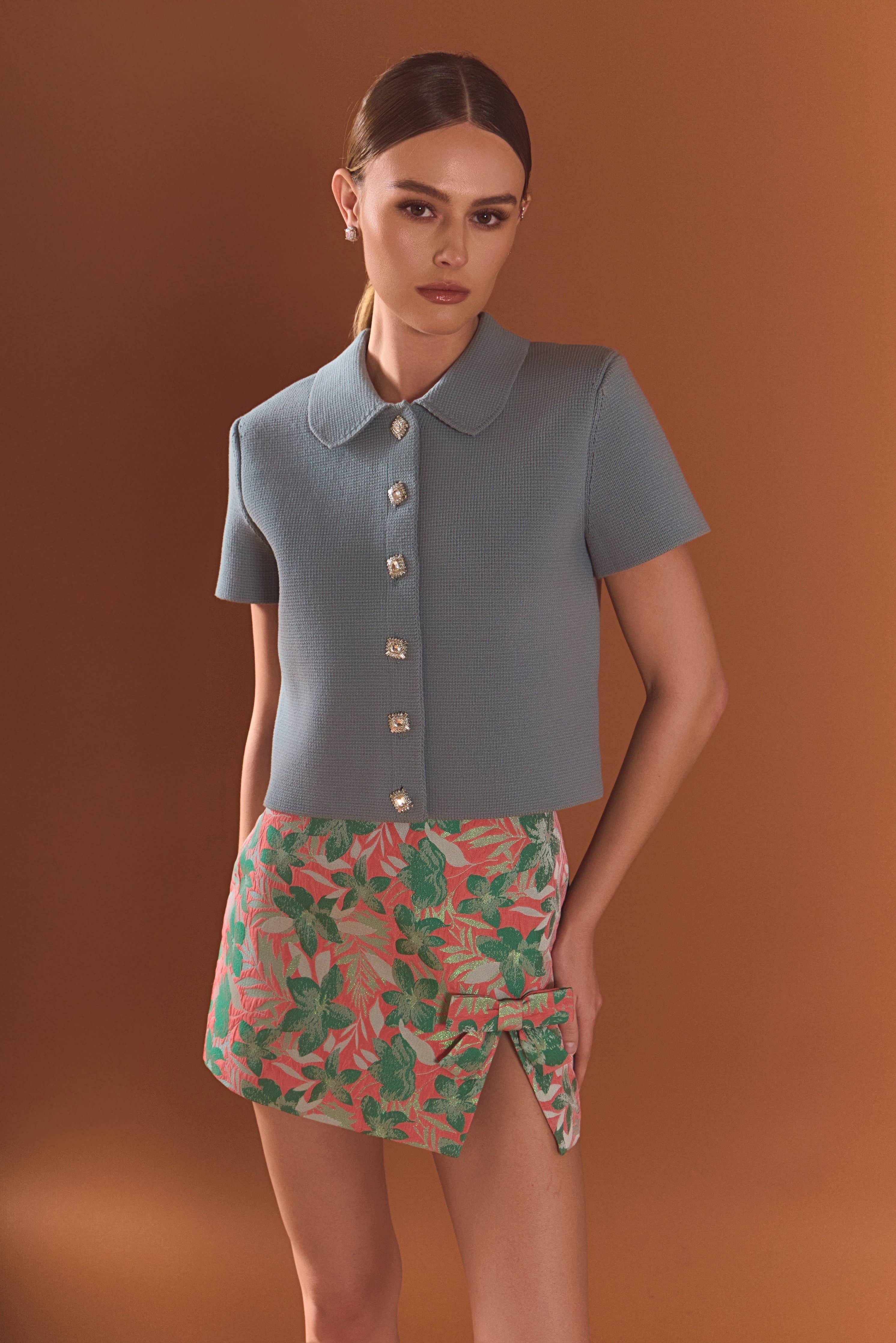 JEWL BUTTONED CROPPED KNIT TOP