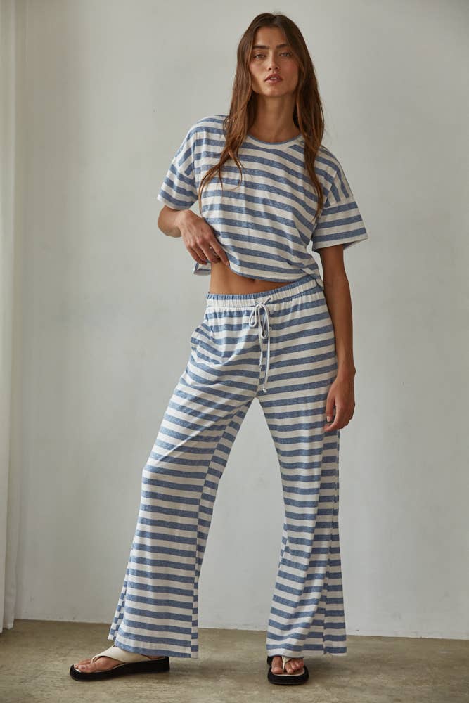 Knit Cotton Polyester Rayon Striped Crop Top