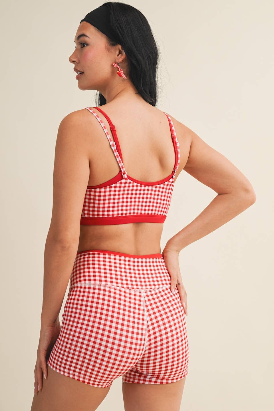 Gingham Print Double Layered Sports Bra