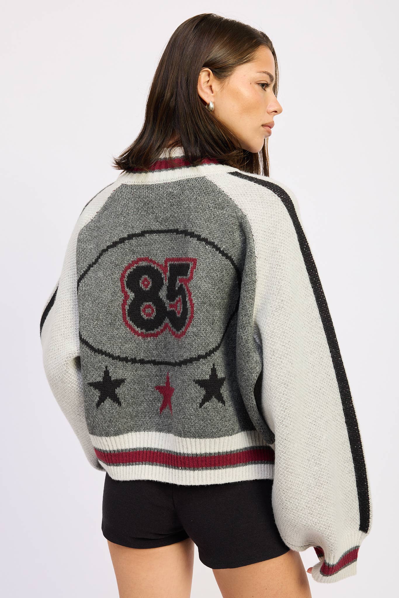 Zip Up Sweater Cardigan With Mock Neck
