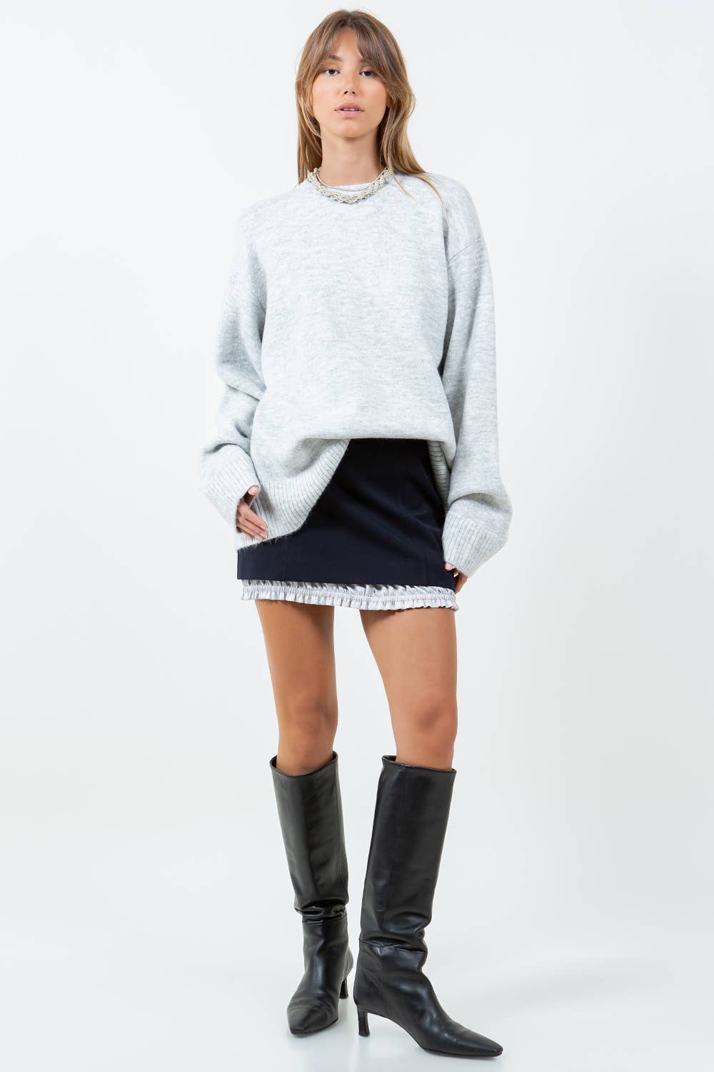 Contrast Ruffle Hemming Detailed Mini Skirt