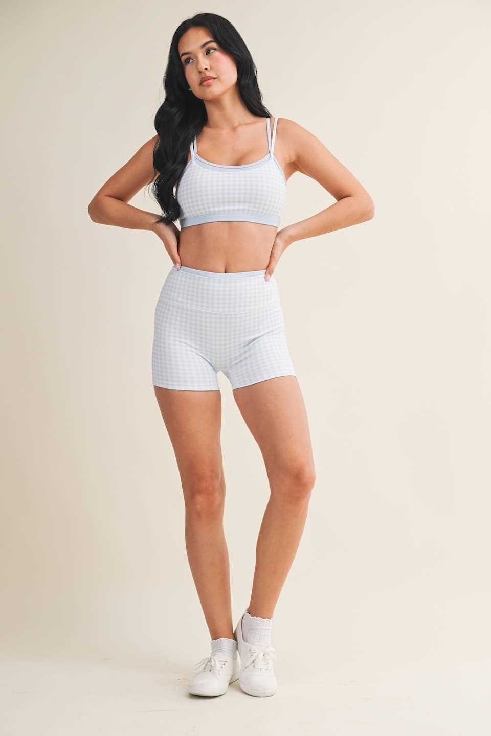 Gingham Print Double Layered Sports Bra