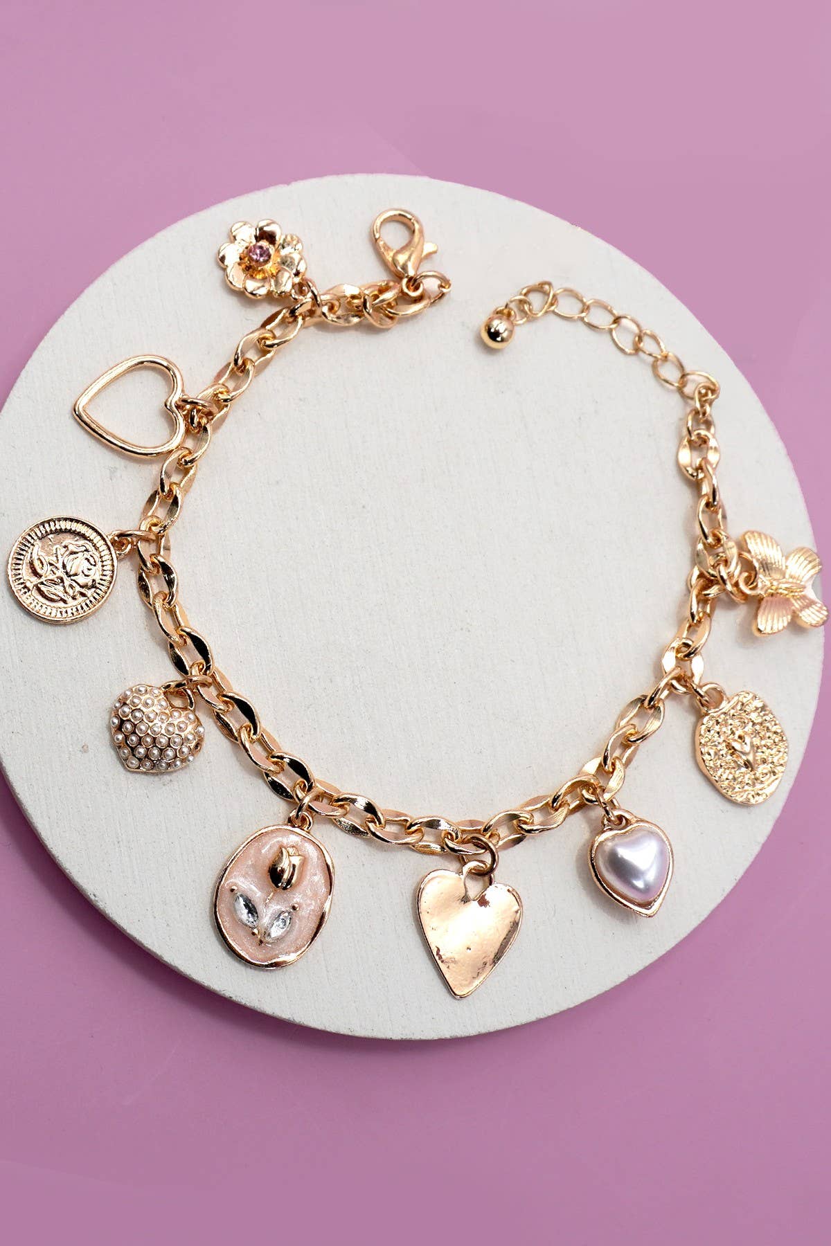 ENAMEL FLOWER HEART CHARM BRACELET