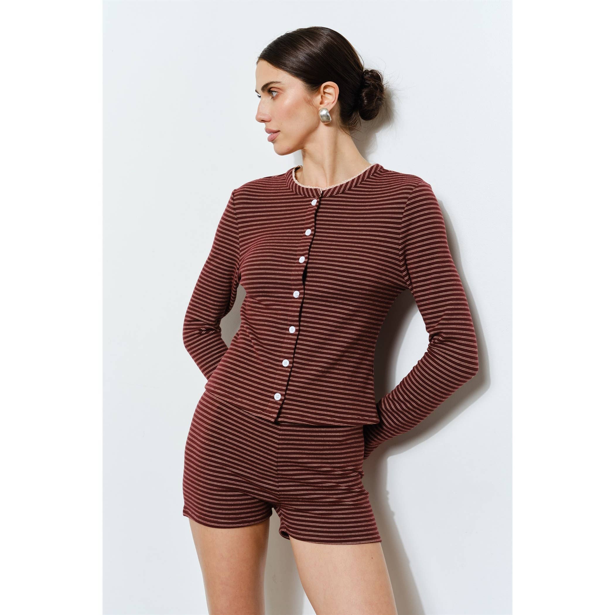 Renata Striped Long Sleeve Button Up Top
