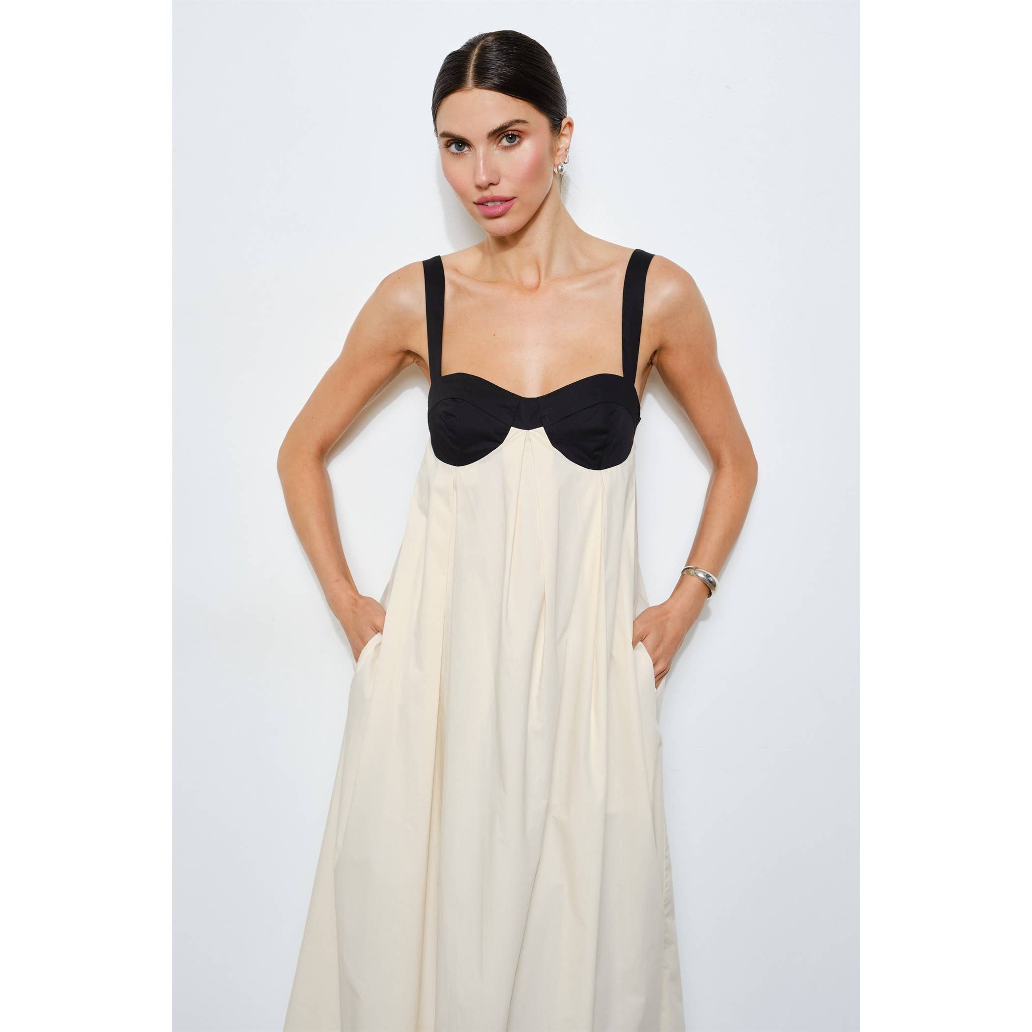 Amelia Box Pleat Maxi Dress in Sea Salt