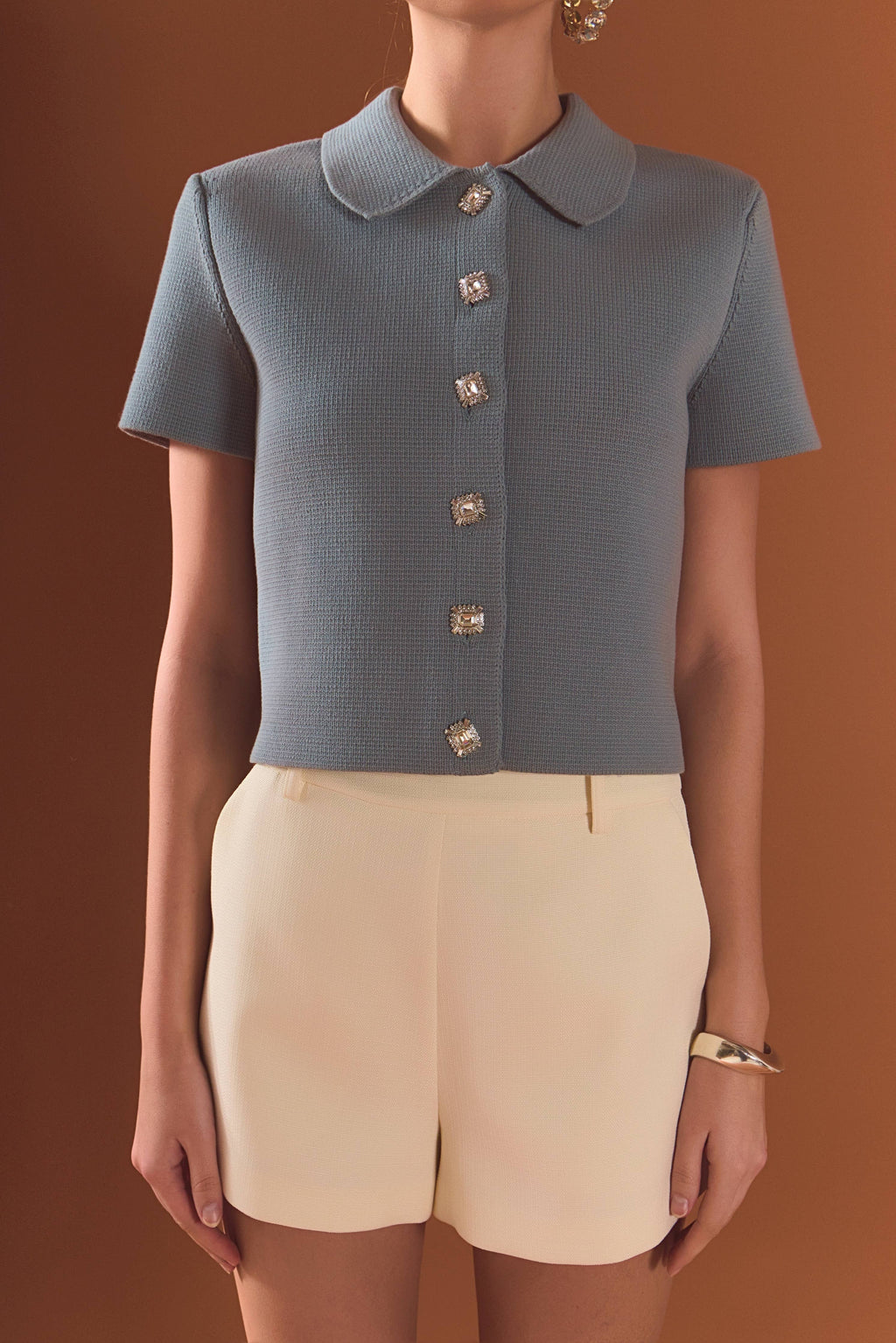 JEWL BUTTONED CROPPED KNIT TOP