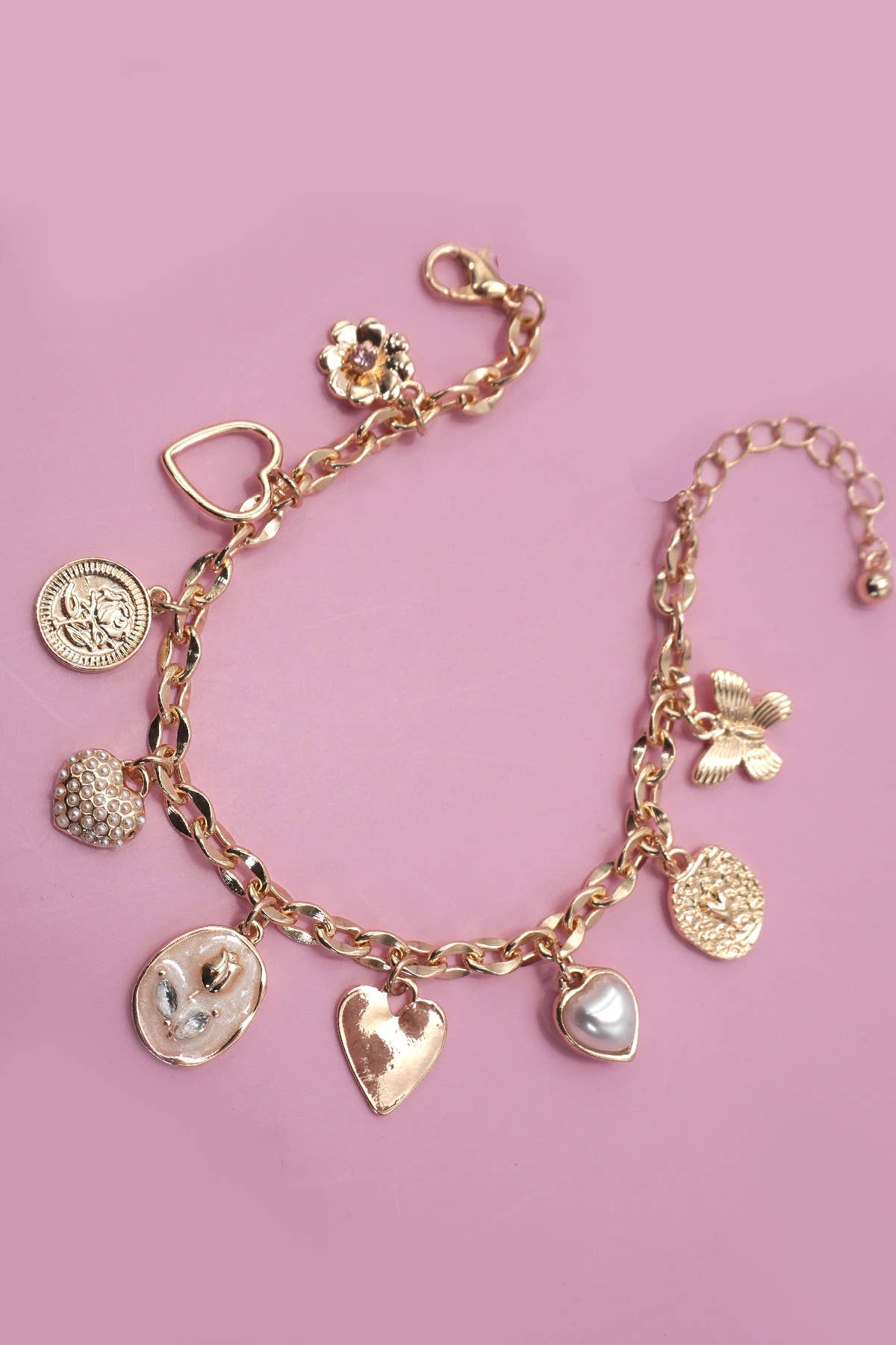 ENAMEL FLOWER HEART CHARM BRACELET