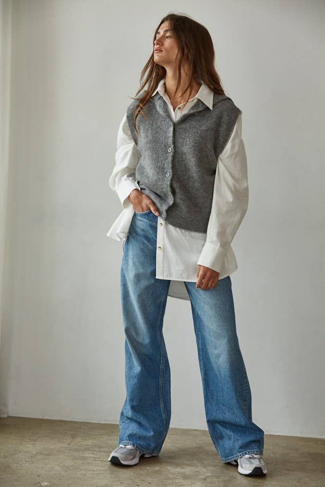 Woven Cotton Button Down Collar Neck Long Sleeve