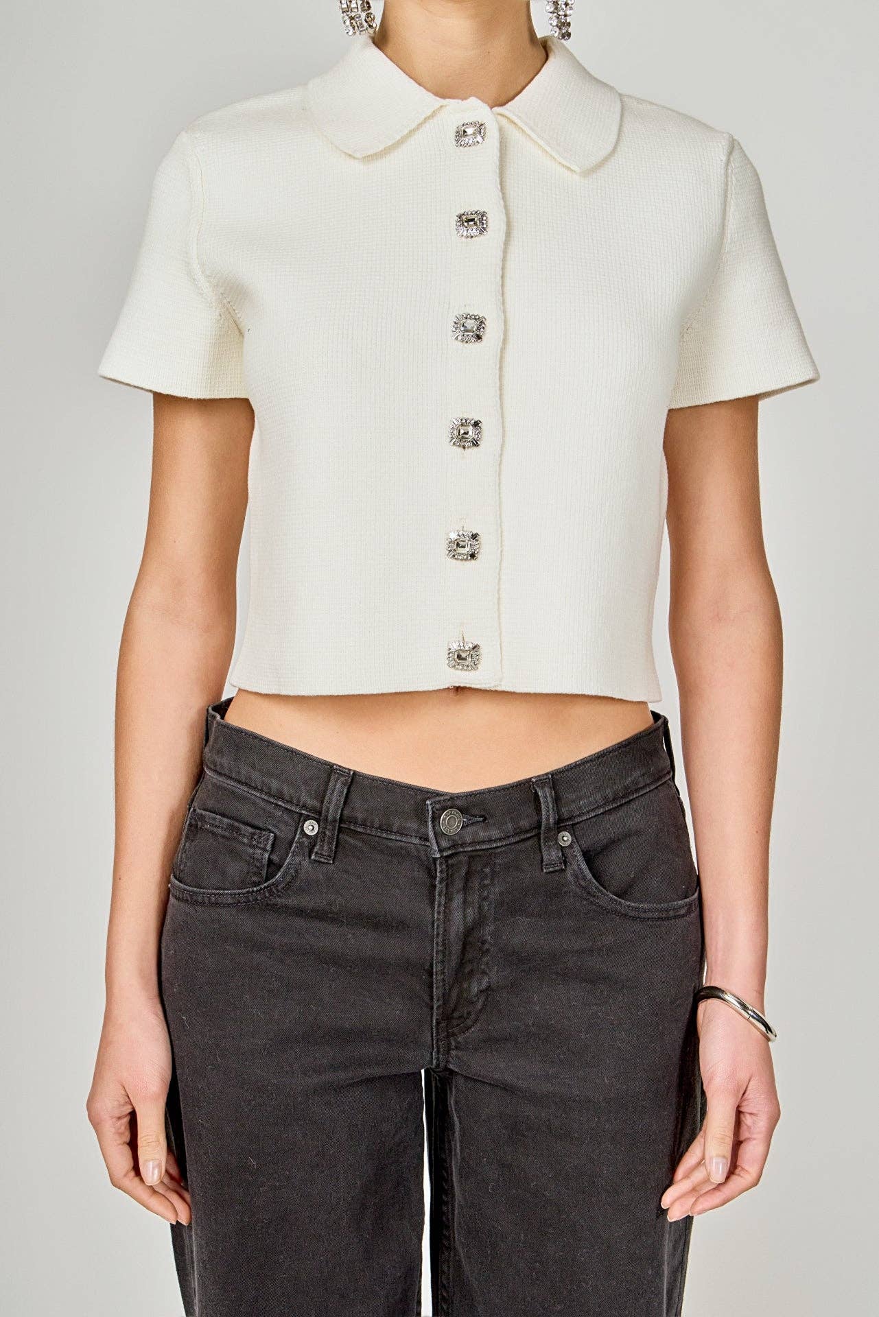 JEWL BUTTONED CROPPED KNIT TOP