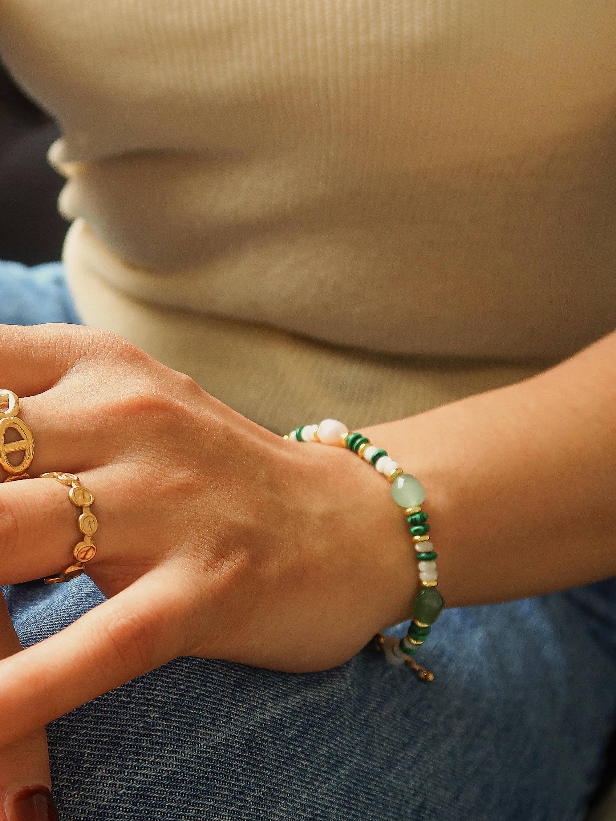 18K Non-Tarnish Bohemian Stone & Bead Bracelet