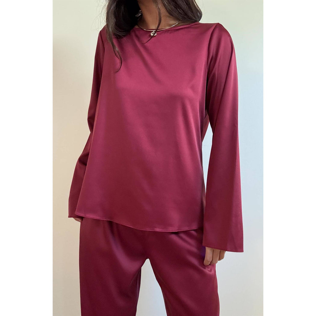 Satin Long Sleeves Top & Pants Set