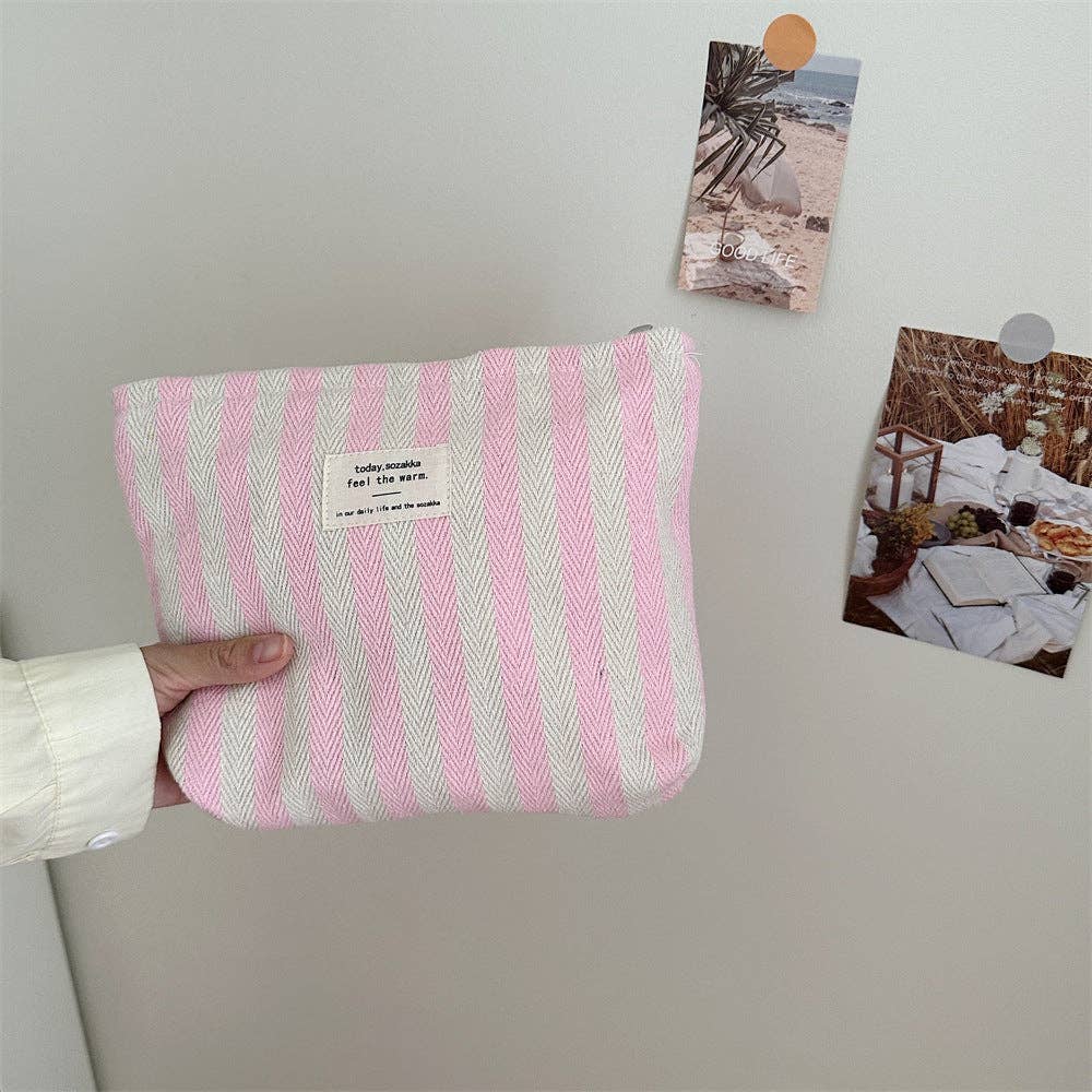 Striped Color Block Simple Make Up Bag