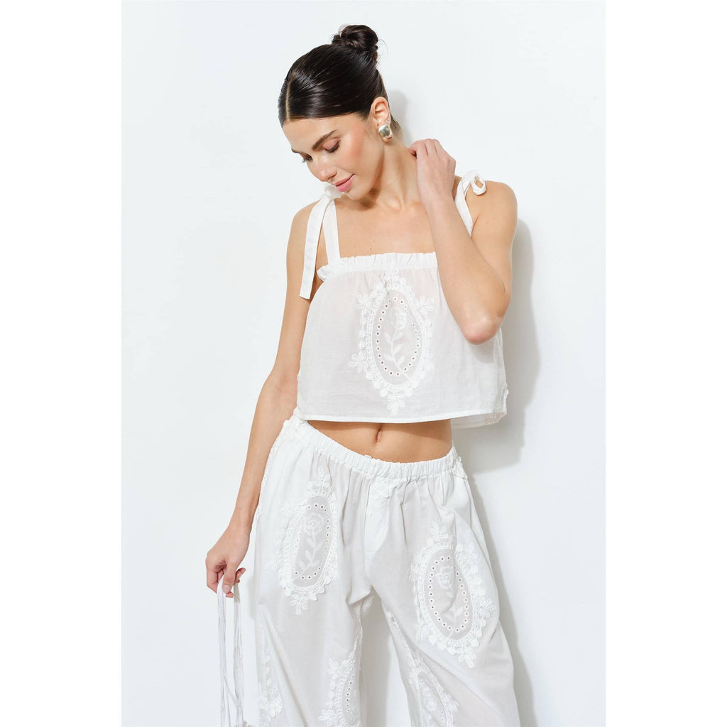 OWEN EMBROIDERED TIE STRAP SCARF TOP