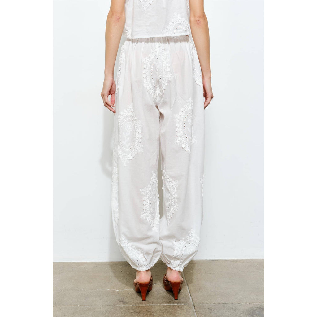 OWEN COTTON EYELET EMBROIDERED BALLOON JOGGER PANTS