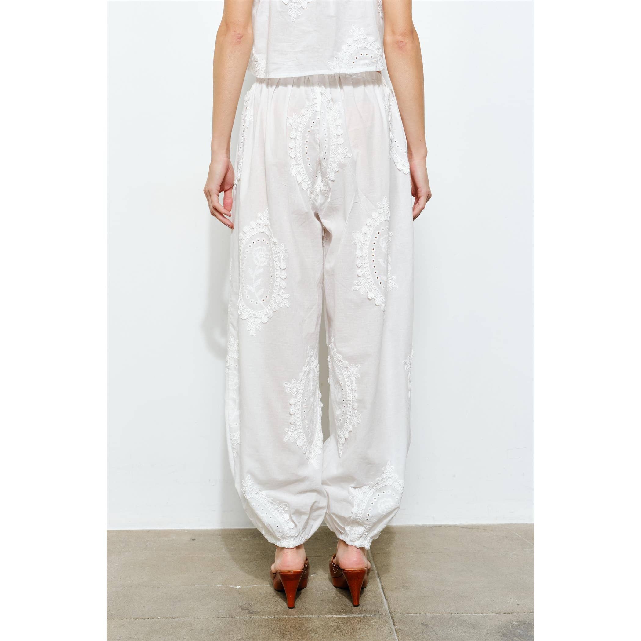 OWEN COTTON EYELET EMBROIDERED BALLOON JOGGER PANTS