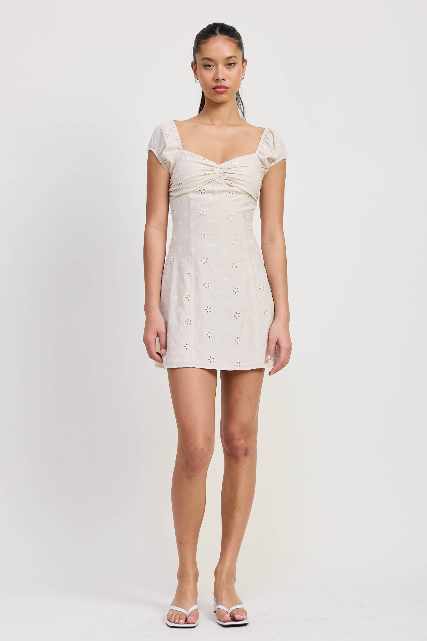 MIX MEDIA MINI RUCHED DRESS