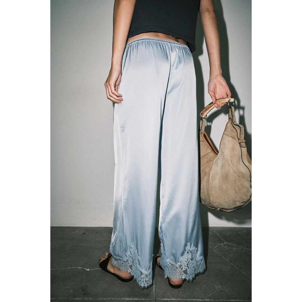 MIREYA SATIN LACE HEM WIDE LEG PALAZZO PANTS
