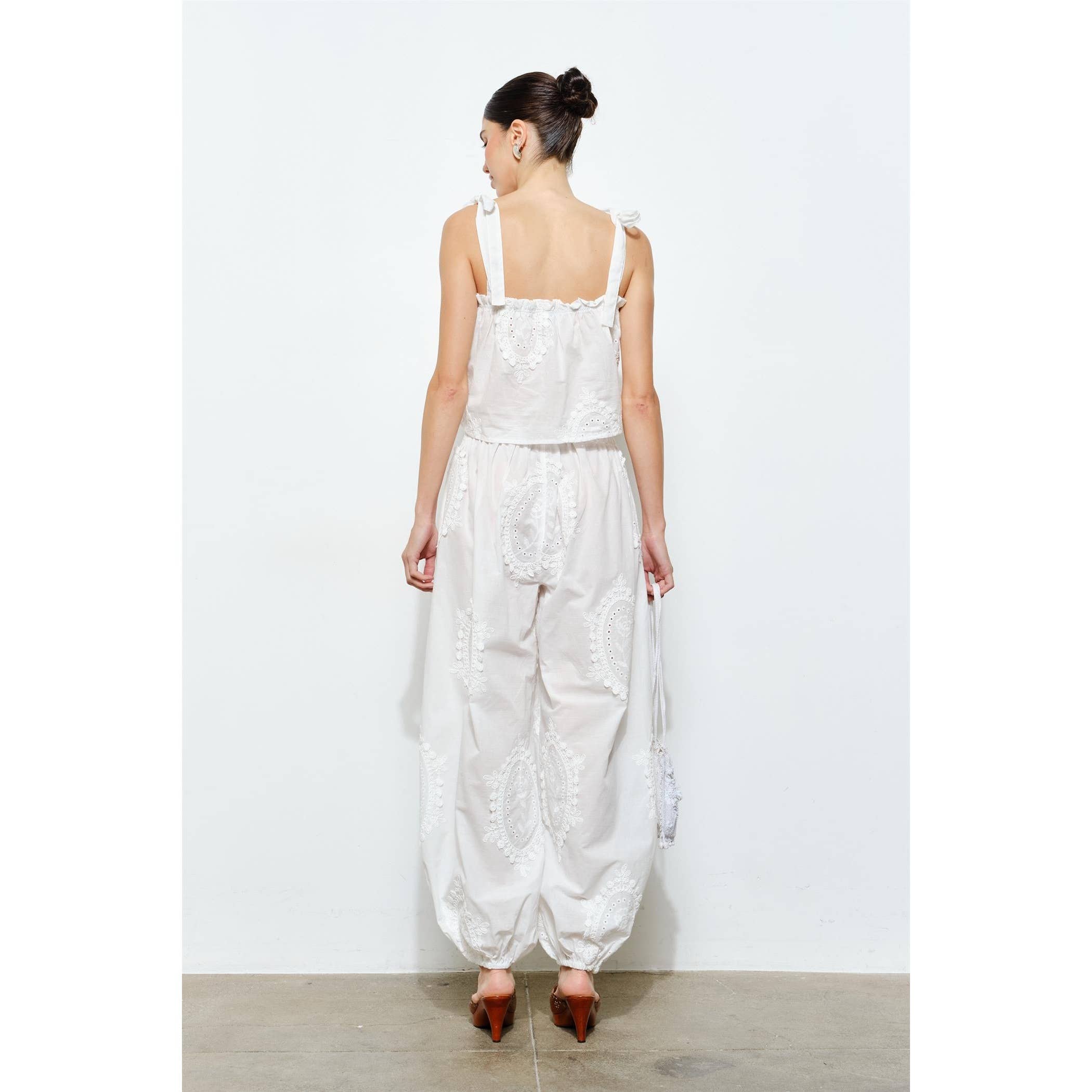 OWEN EMBROIDERED TIE STRAP SCARF TOP