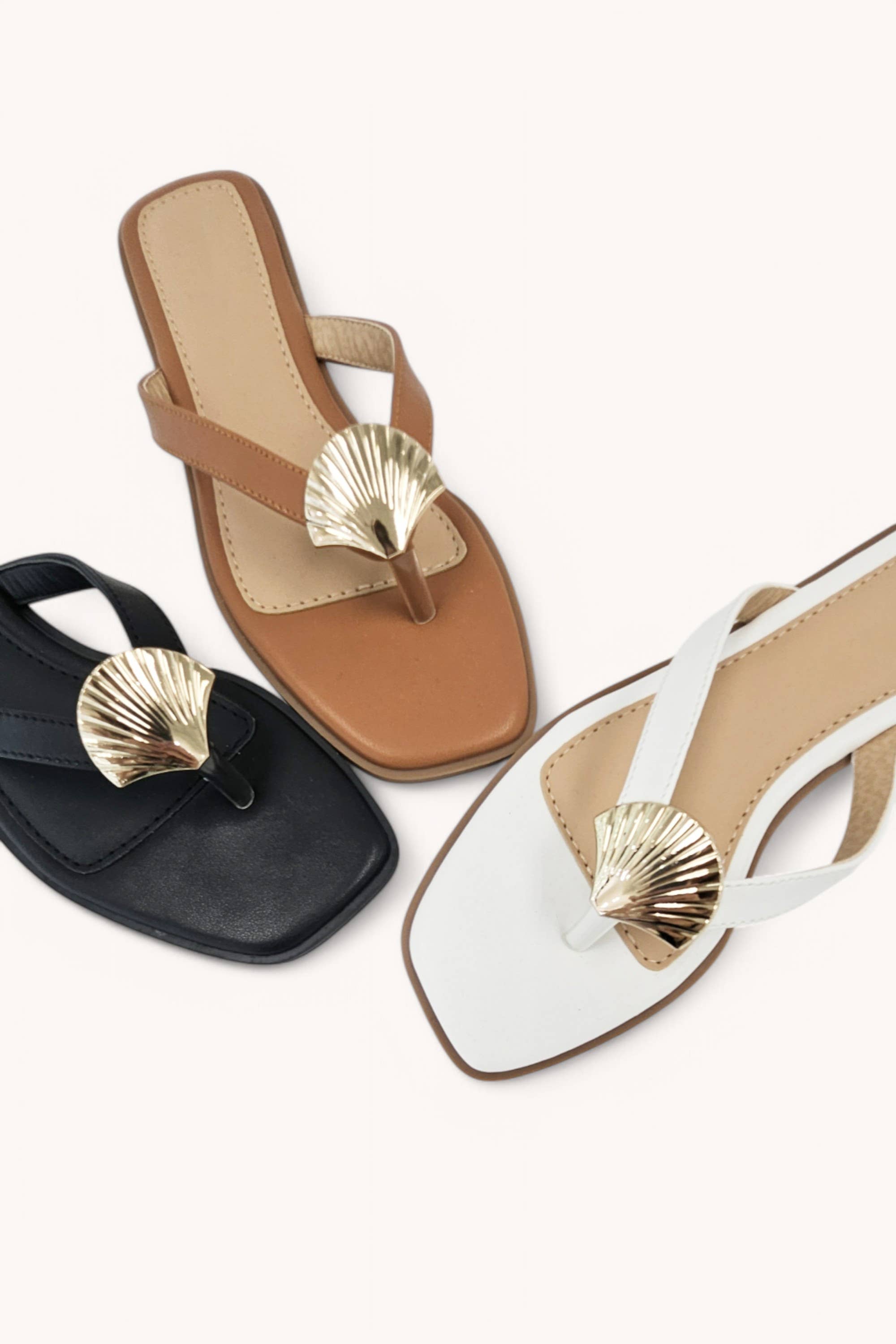 DOHA-9 GOLDEN SHELL DECOR THONG STRAP SANDALS