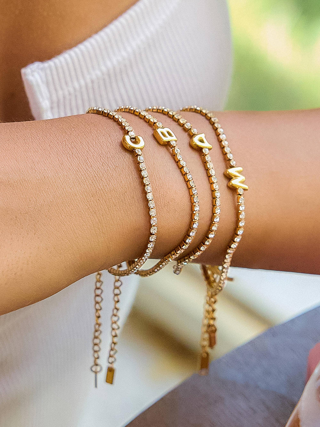 18K GOLD RHINESTONE LETTER BRACELET
