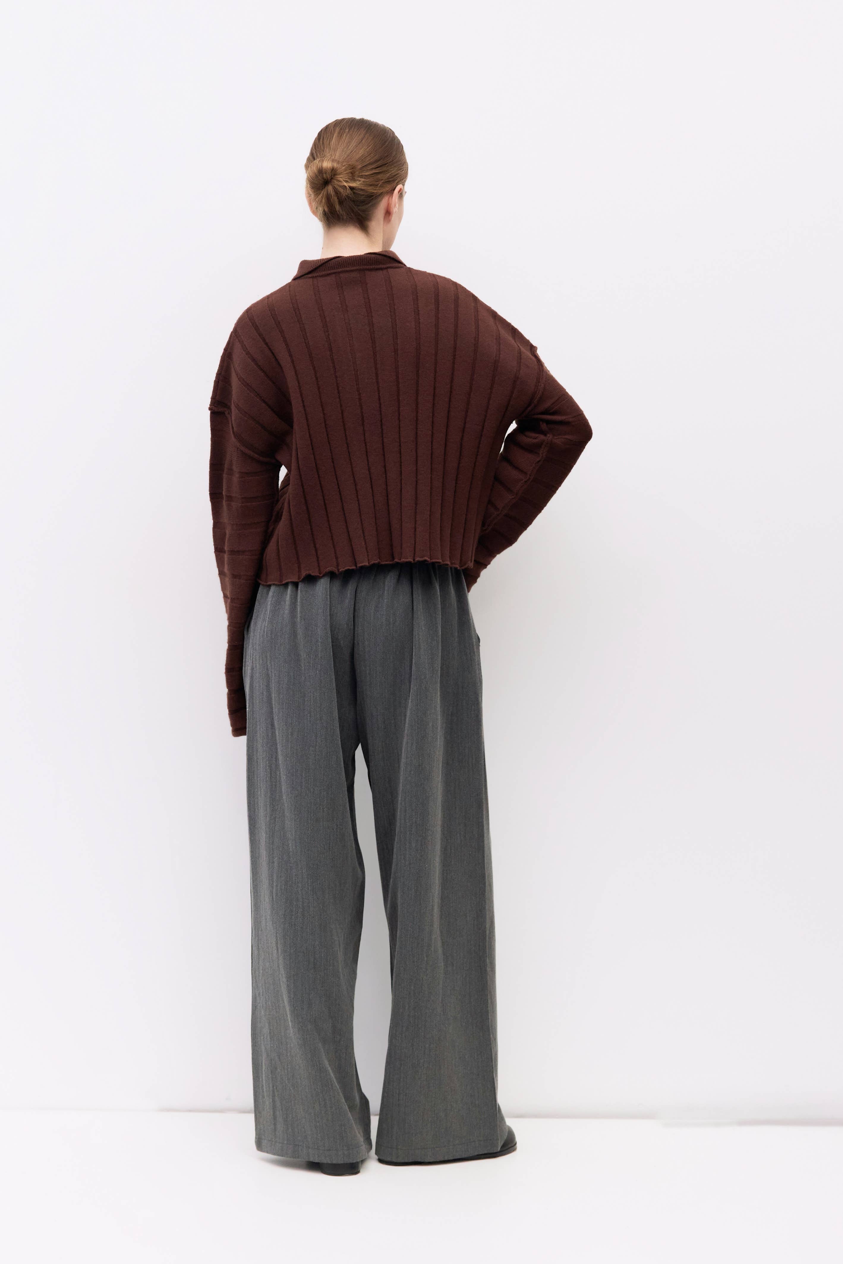 The Karina Sweater | Cropped Ribbed Knit Polo Sweater