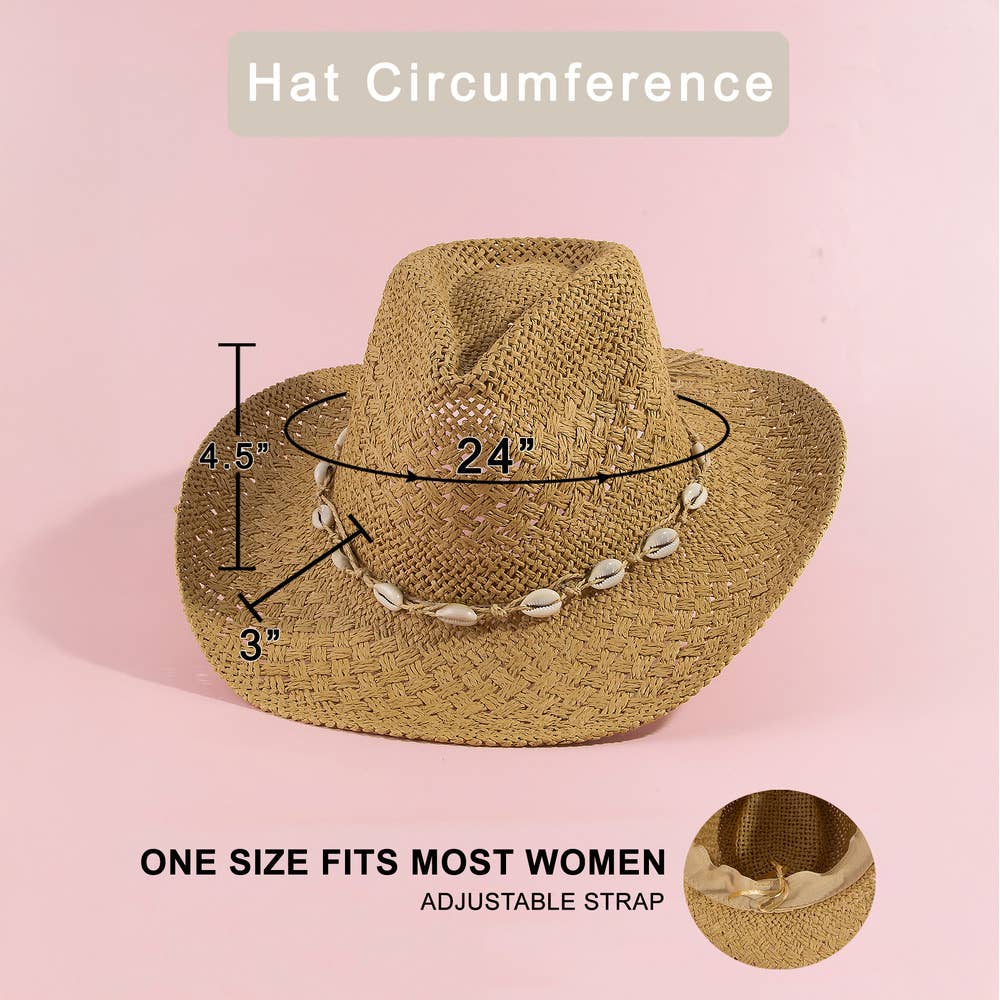 STRAW COWRIE SHELL BAND COWBOY HAT