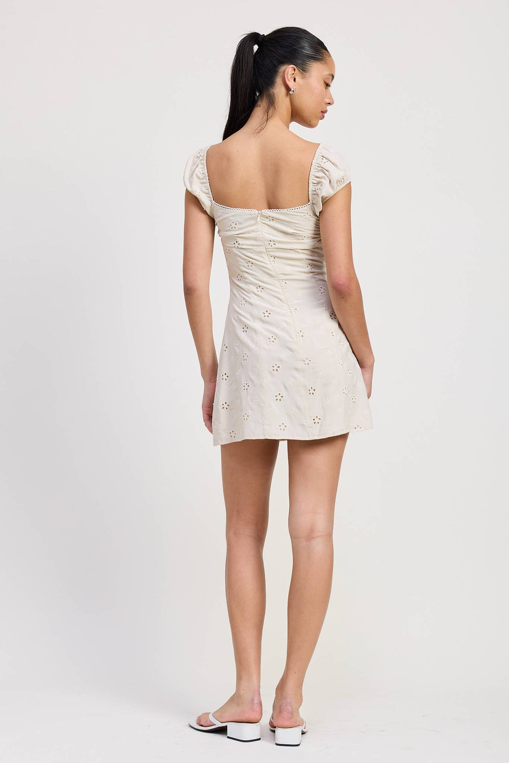 MIX MEDIA MINI RUCHED DRESS