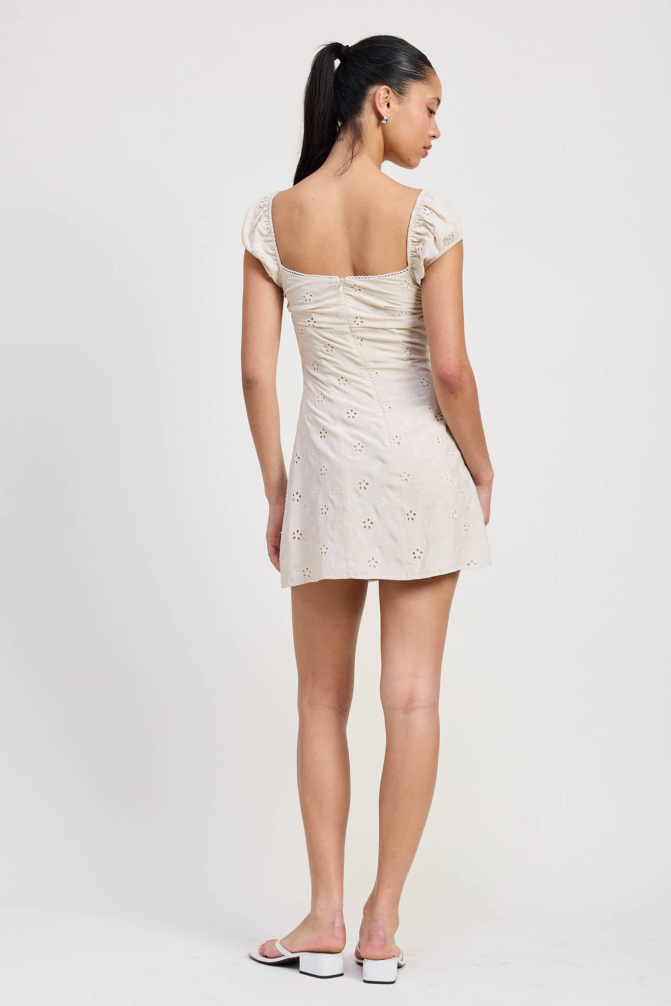 MIX MEDIA MINI RUCHED DRESS