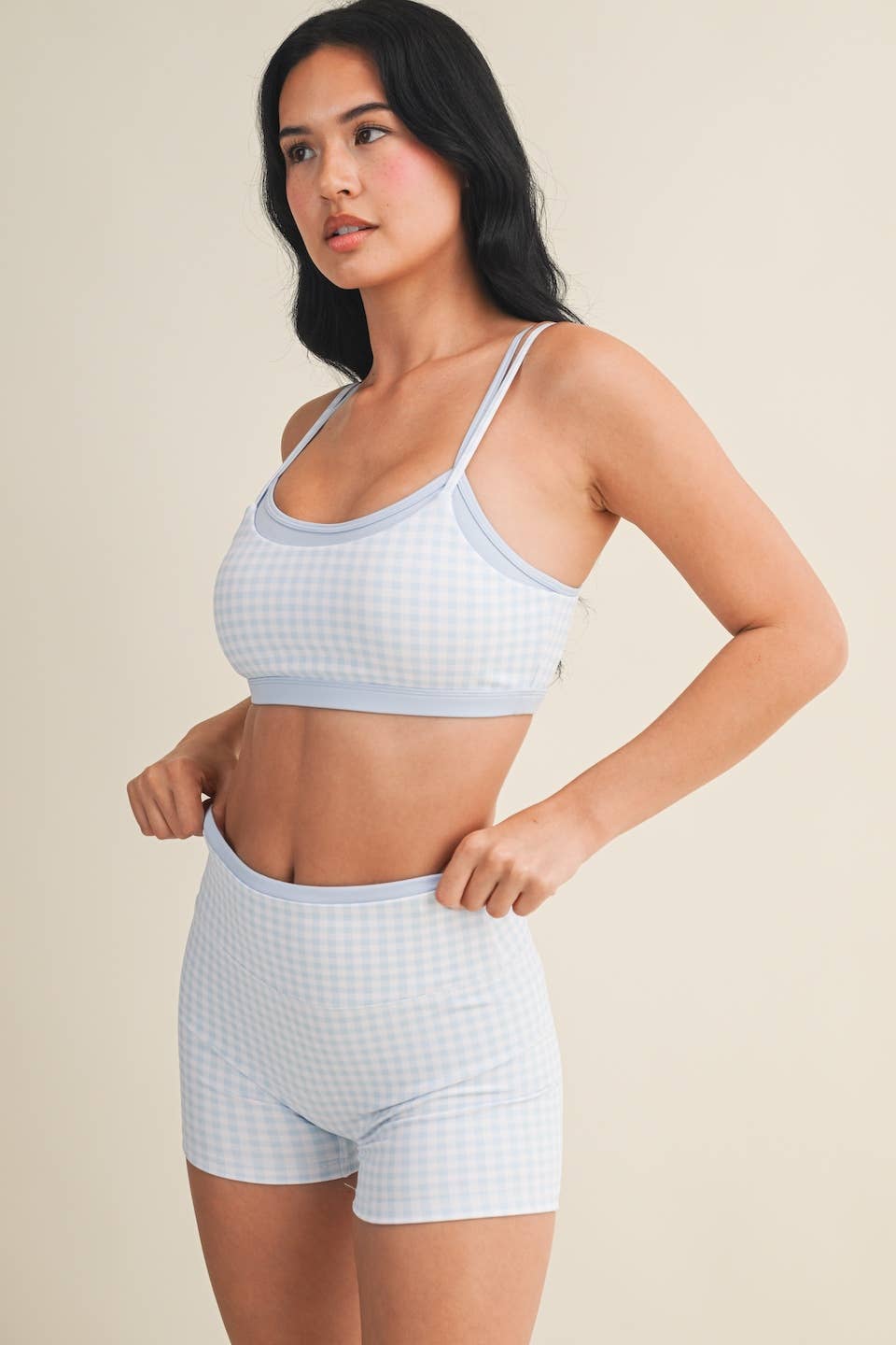 Gingham Print Double Layered Sports Bra