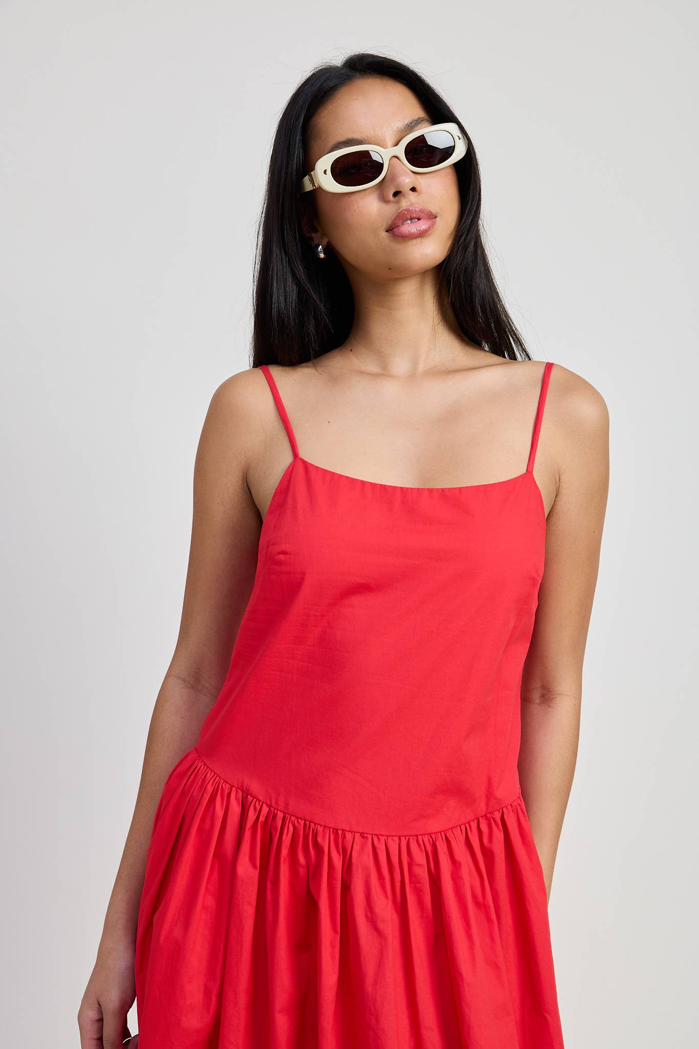SQAURE NECK MIDI POPLIN DRESS